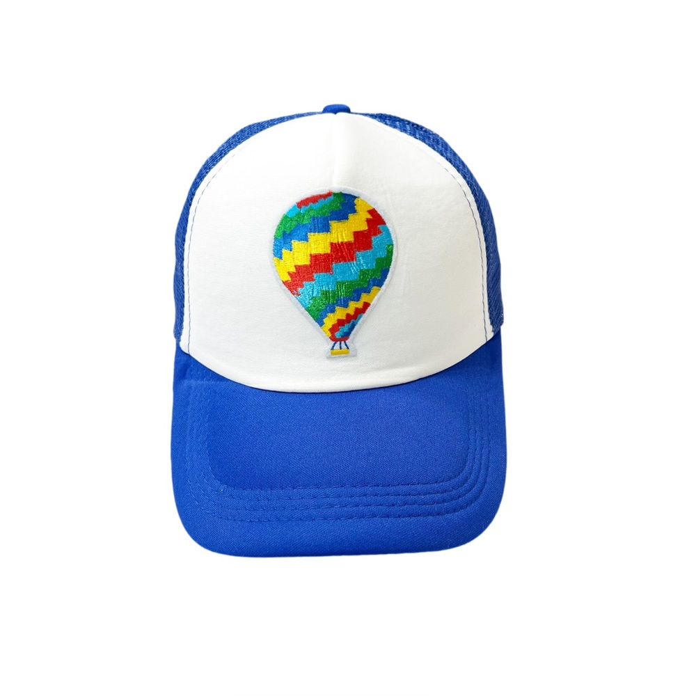 Blue Hot Air Balloon Trucker Hat – Embroidered Mesh Snapback Cap